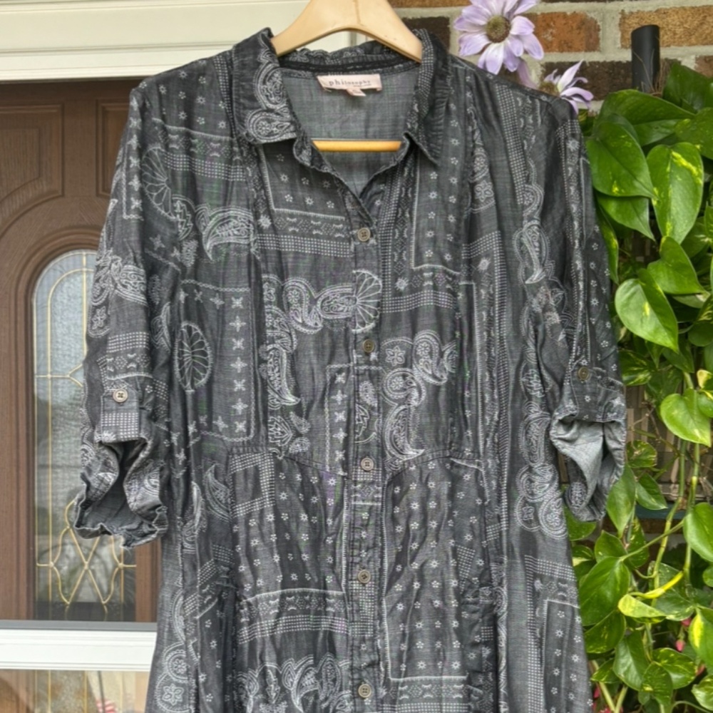 Philosophy Gray and White Paisley Design Dress